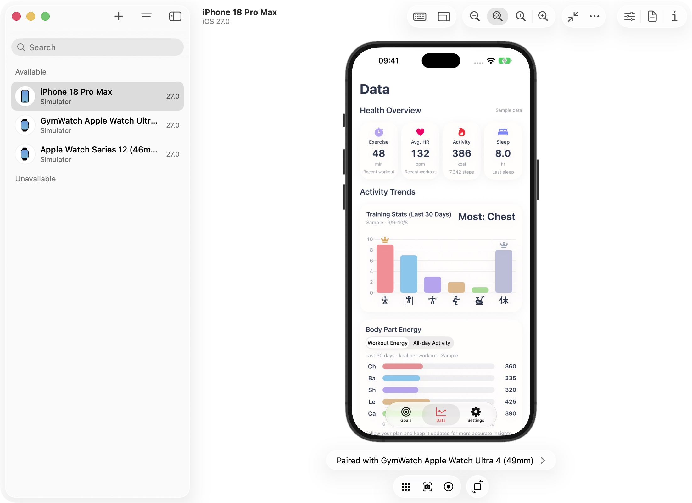 Health and training insights, example data